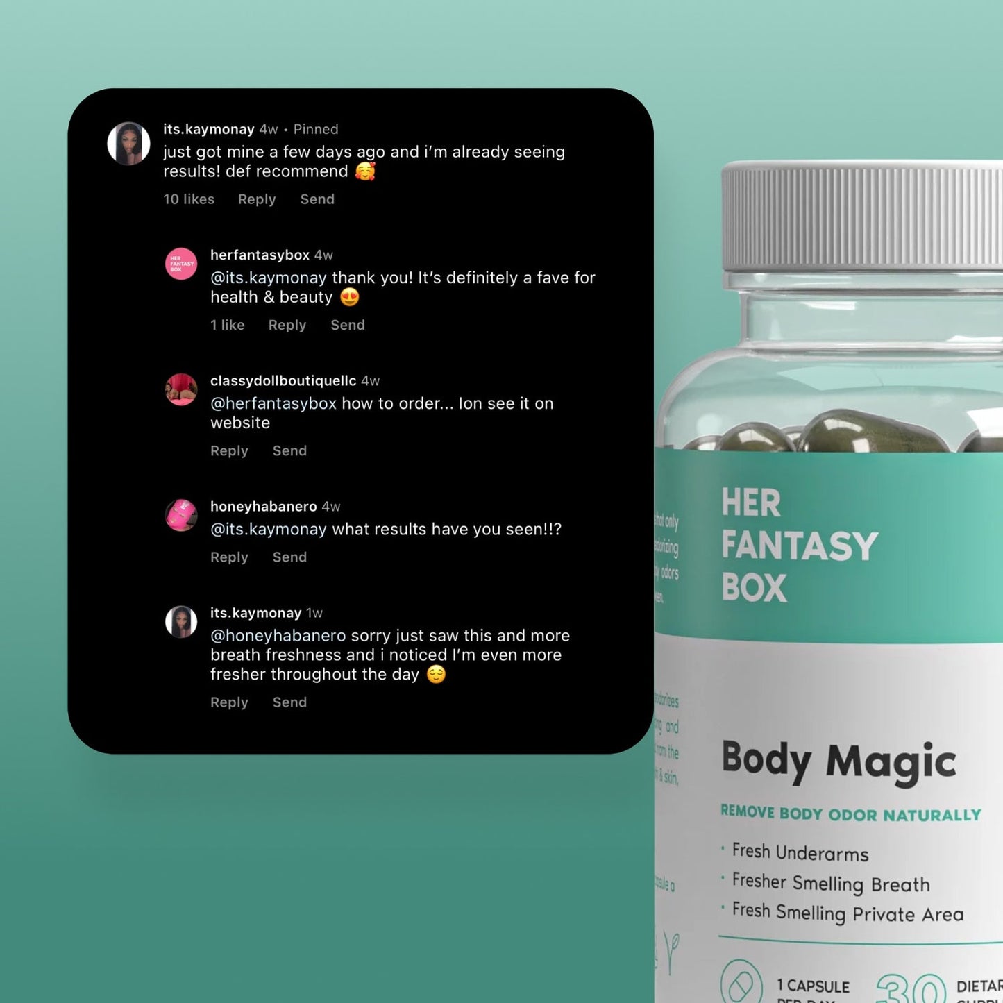 Her Fantasy Box | Body Magic Chlorophyll Capsules – Vegan Detox & Digestion Support, Gut & Skin Health, Natural Energy Booster – 60 Capsules (400 mg)- 2 Pack